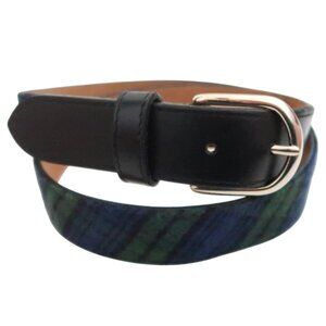 LL BEAN men's Leather & plaid belt sz M